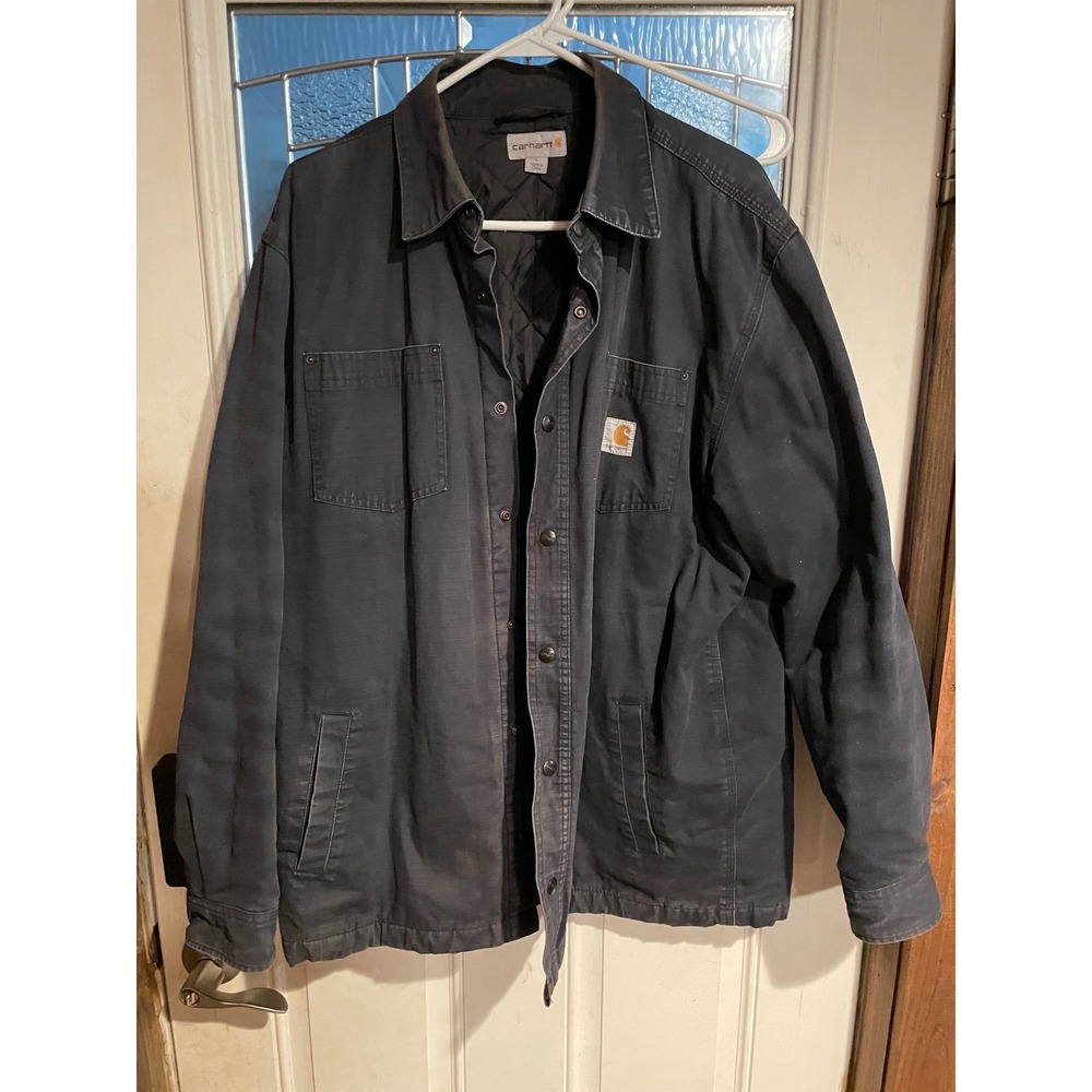 Carhartt Quilted Flannel Lined Work Jacket Mens Dark Gray Barn Coat